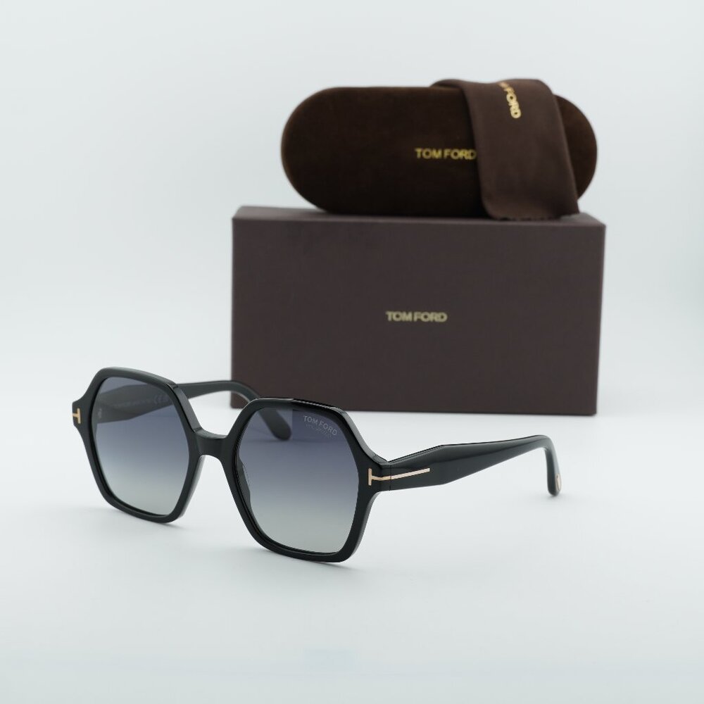 Tom Ford Romy FT1032 01D Geometric Sunglasses - Black/Smoke Gradient Polarized